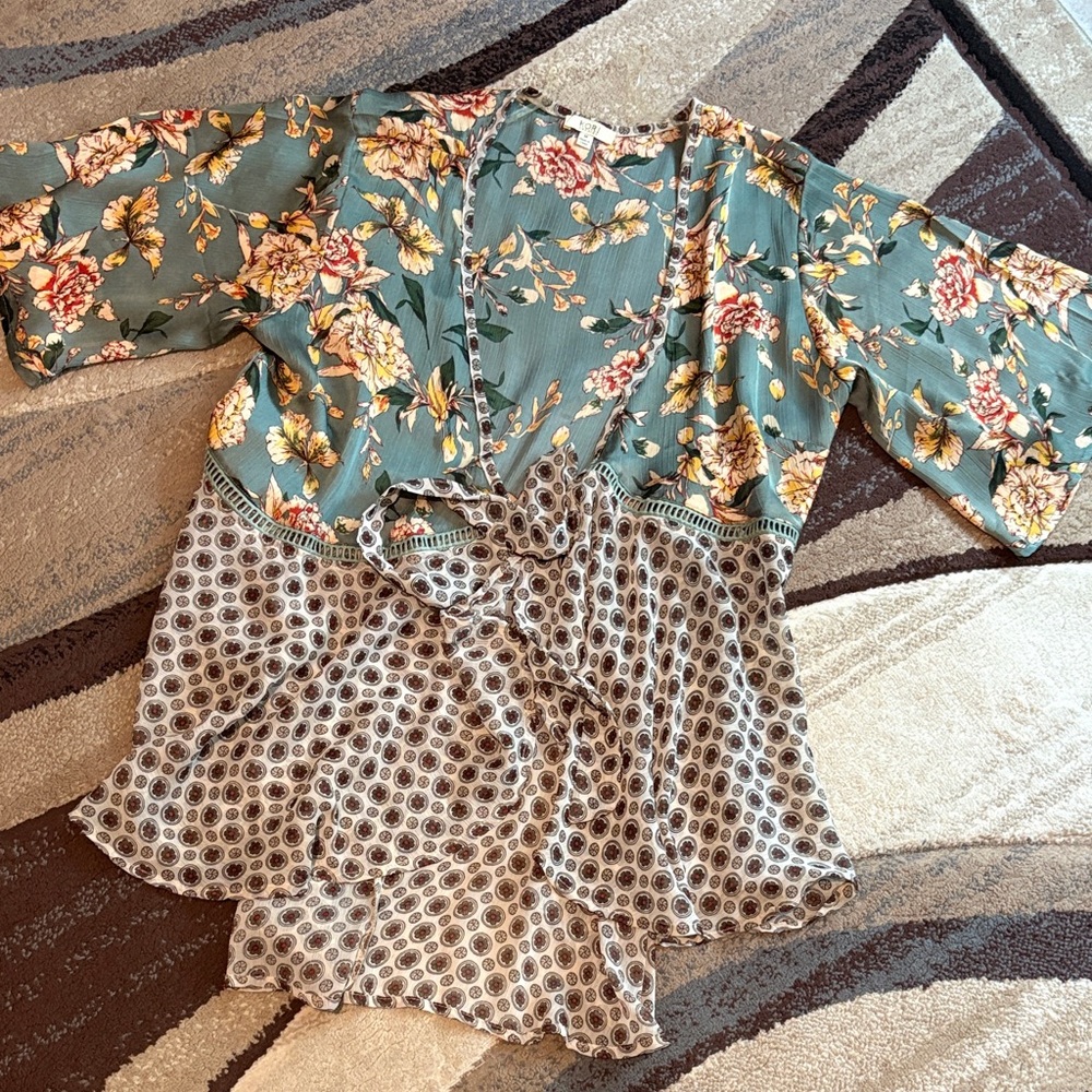 Kori Blue Floral Kimono Cardigan Blouse